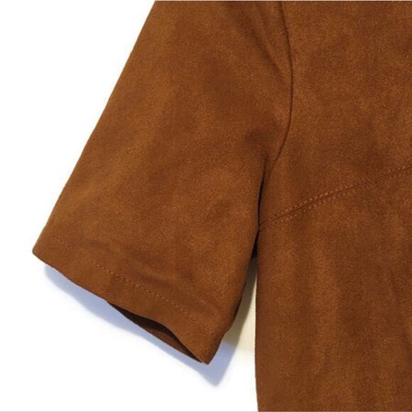 Bagatelle Brown Faux Suede Mini Dress Short Sleeve Crew Neck Fall Chic Casual S - Picture 4 of 12